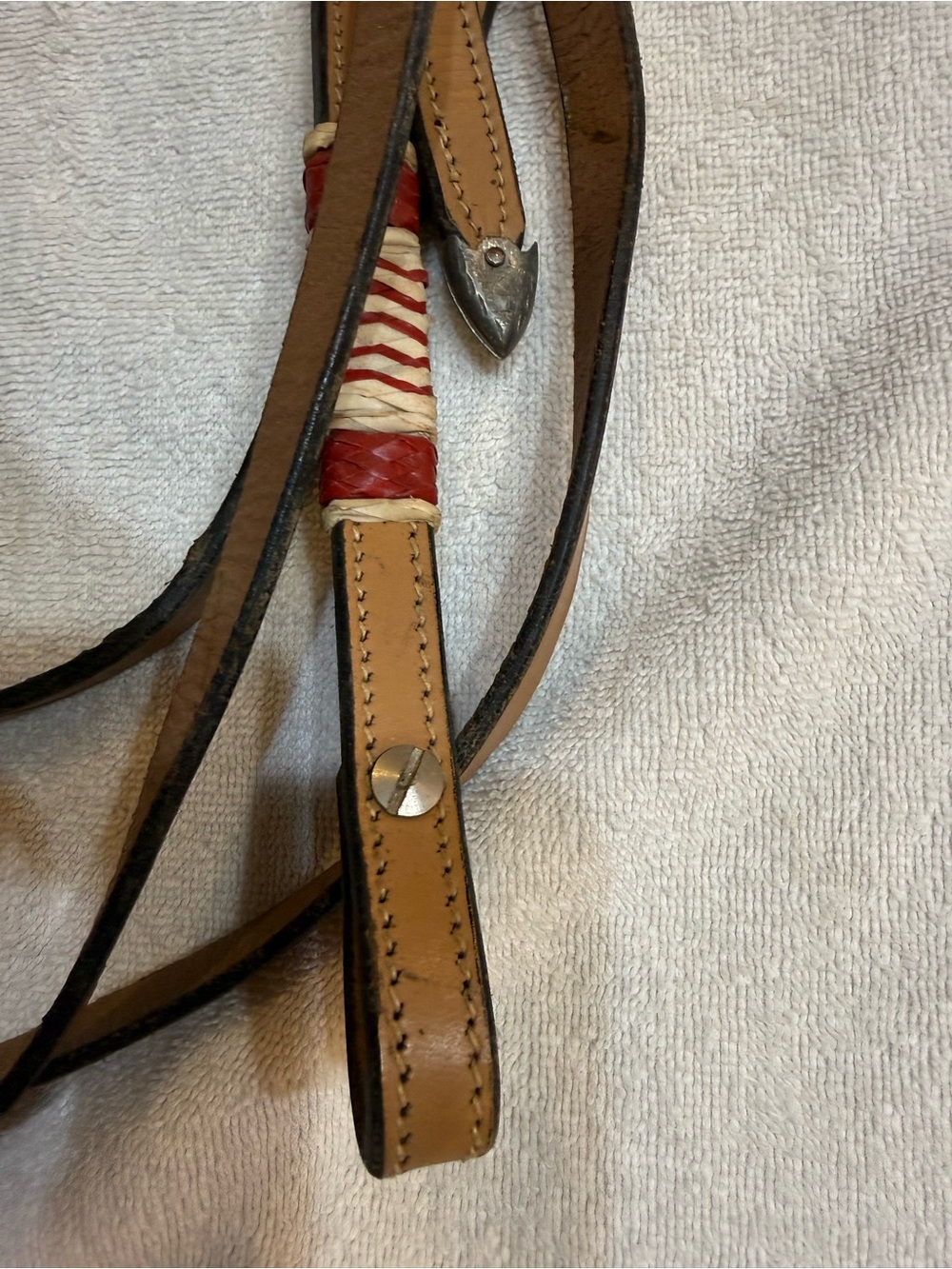 Leather Western Headstall w/ matching reins w/ horsehair Accent colored rawhide - Picture 2 of 16